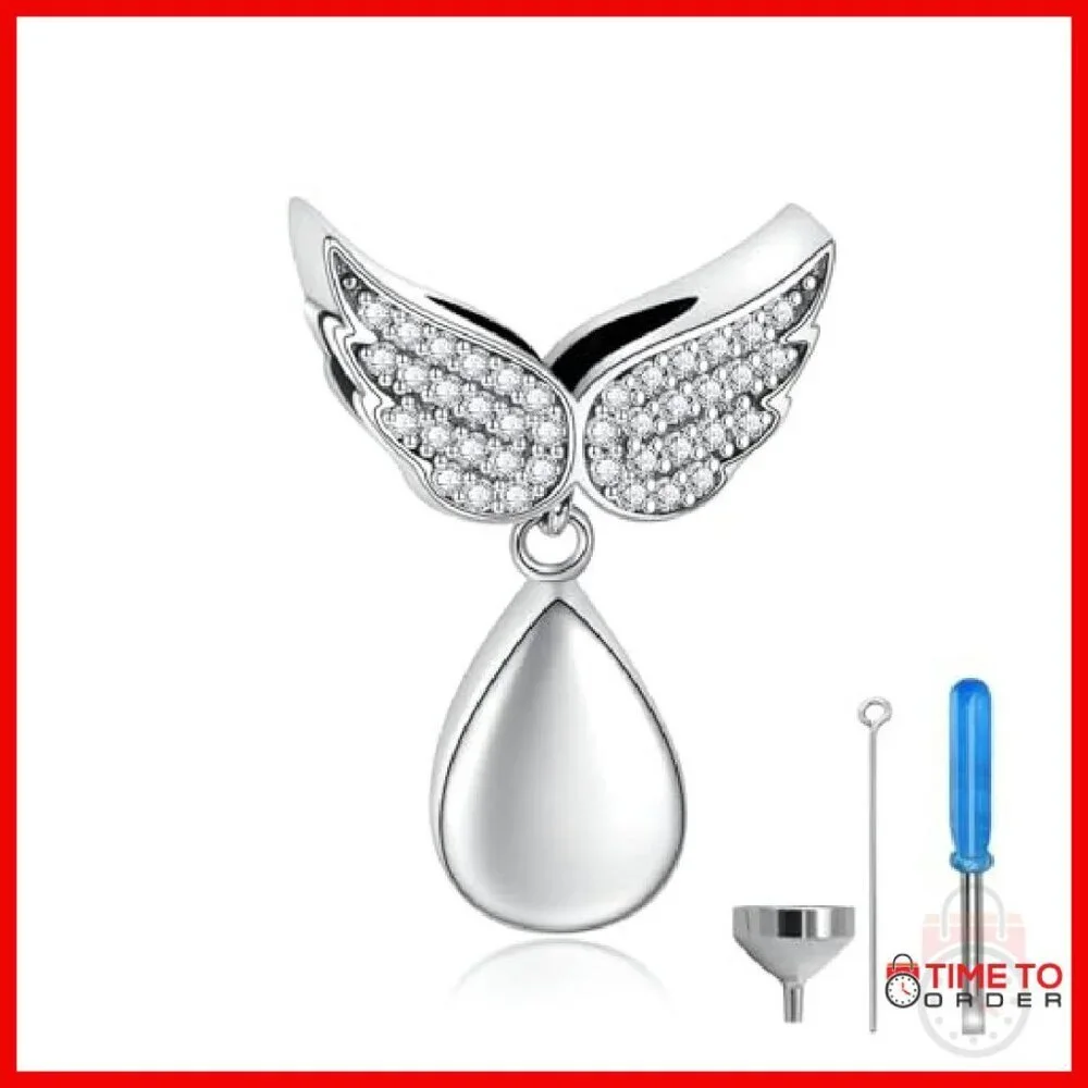 Sterling Silver Angel Wing Urn Charm for Ashes Memorial Keepsake Pendant